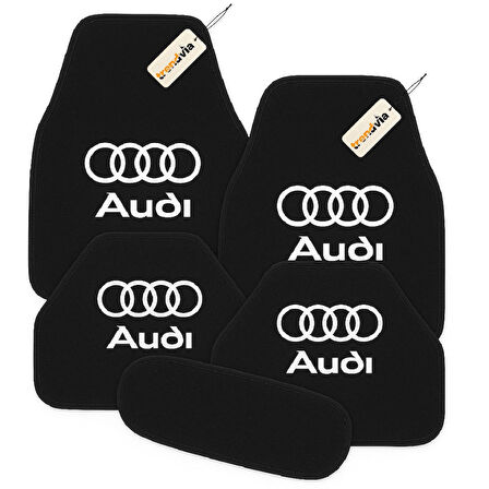 Siyah Renk Audi Logolu Araca Özel 5 Parça Oto Halı Paspas Seti | Su Geçirmez Kaymaz Tabanlı