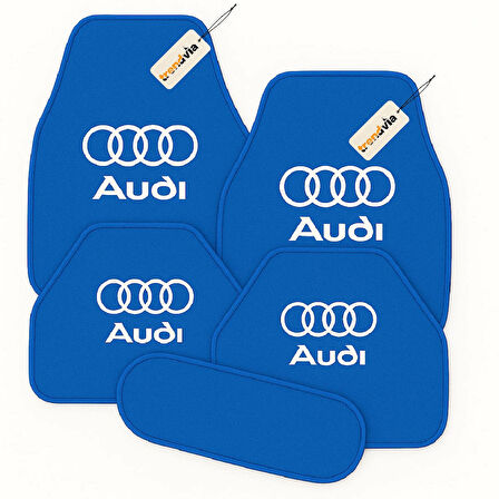 Mavi Renk Audi Logolu Araca Özel 5 Parça Oto Halı Paspas Seti | Su Geçirmez Kaymaz Tabanlı
