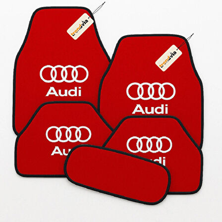 Kırmızı Renk Audi Logolu Araca Özel 5 Parça Oto Halı Paspas Seti | Su Geçirmez Kaymaz Tabanlı