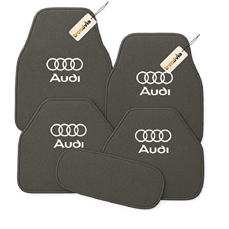 Gri Renk Audi Logolu Araca Özel 5 Parça Oto Halı Paspas Seti | Su Geçirmez Kaymaz Tabanlı