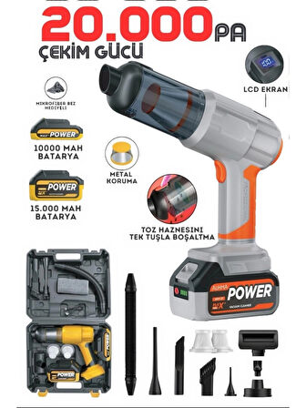 Auhma Ahv-21 25.000MAH Çift Bataryalı Ultra Çekim Güçlü Çantalı Araç Temizleme Süpürgesi