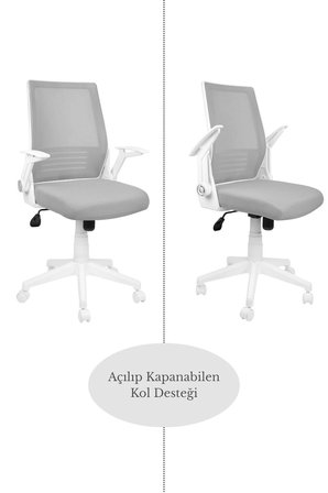 Beyaz Katlanır Kollu Çalışma Sandalyesi | Luma Ofis Ve Bilgisayar Koltuğu | Çalışma Koltuğu