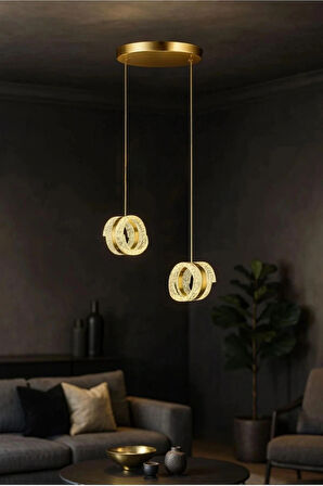 Aurea Model 2’li Gold 3 Renk Modu Ledli Salon Mutfak Oturma Odası Sarkıt Led Avize