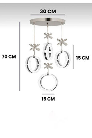 Aurea Model 4’lü Krom 3 Renk Modu Ledli Kristal Taşlı