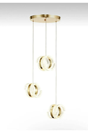 Aurea Model 3’lü Gold 3 Renk Modu Ledli Salon Mutfak Oturma Odası Sarkıt Led Avize