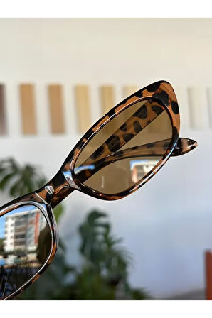 Aventino Leopar Çerçeve Kahverengi cam Çekik Cat Eye Minik Çekik Trend Küçük Boy Güneş Gözlüğü