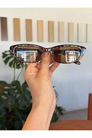 Aventino Leopar Çerçeve Kahverengi cam Çekik Cat Eye Minik Çekik Trend Küçük Boy Güneş Gözlüğü