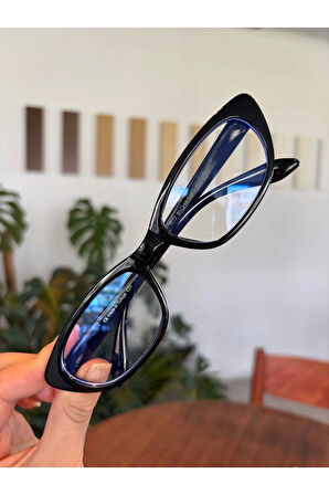 Aventino Siyah Cat Eye Küçük Çekik minik Retro Mavi Işım Korumalı Gözlük Ekran okuma Gözlüğü