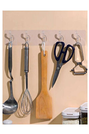 5'li Kendinden Yapışkanlı Güçlü Şeffaf Askılık - Kapı Arkası Mutfak Duvar Banyo Askı