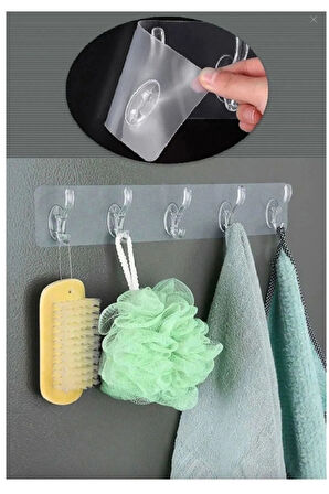 5'li Kendinden Yapışkanlı Güçlü Şeffaf Askılık - Kapı Arkası Mutfak Duvar Banyo Askı