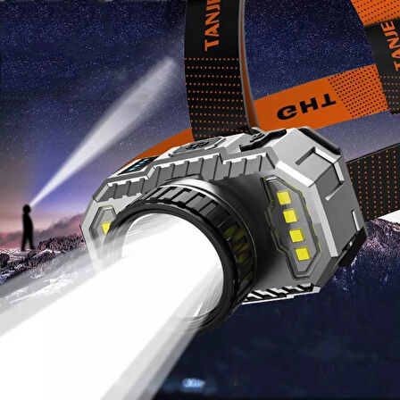 PeakStar PS-010 800 Lümen Zoomlu Şarj Göstergeli Cob LED Usb'li Şarjlı Kafa Lambası