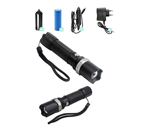 Km-110 Profesyonel Şarjlı El Feneri Ledli+flashlight+zoom Özellikli 6 Parça Full Set