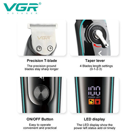 T Bıçak Sıfır Kesim LCD Ekran Şarjlı Tıraş Makinesi V-075