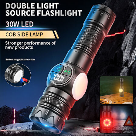 PeakStar PS-8745 Profesyonel Zoomlu 30W  Powerbank Mıknatıslı Avcı Kamp Tamirci Feneri