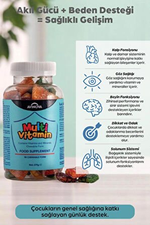 Multivitamin Çocuklar İçin Çiğnenebilir Form C, D3, B Vitaminleri, Çinko Ve Meyve Aromaları