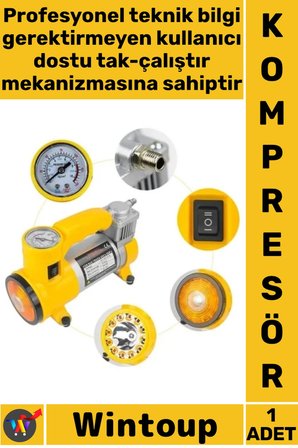 #Kompresör 12V Çakmaklık Girişli Taşınabilir Metal Lastik Şişirme 150 PSI 35 LPM Oto Hava Kompresörü