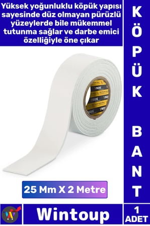 #Bant Güçlü Yapışkanlı Montaj Bandı Dayanıklı Sabitleyici Çift Taraflı Köpük Bant 25 Mm X 2 Metre