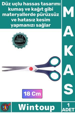 #Makas Keskin Çelik Ağızlı Ergonomik Plastik Saplı Terzi Hobi Kumaş Kağıt Kesme El İşi Makas 18 Cm