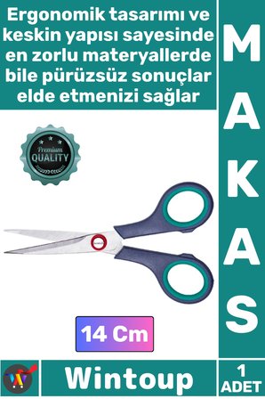 #Makas Çelik Ağızlı Plastik Saplı Keskin Ofis Okul Ev Kumaş Dikiş Kağıt Kesme Hobi Şık Makas 14 Cm