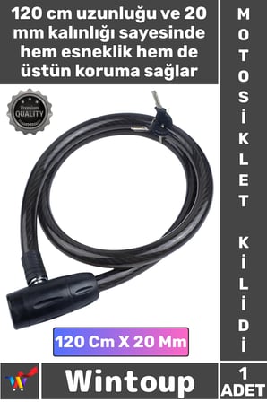 #Kilit Sağlam Halat Yüksek Güvenlikli 2 Anahtarlı Motor Tam Koruma 120 Cm 20 Mm Motosiklet Kilidi