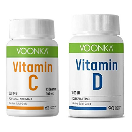 Voonka Vitamin C Portakal Aromalı 62 Çiğneme Tableti Voonka Vitamin D İçeren Takviye Edici Gıda 90 Kapsül