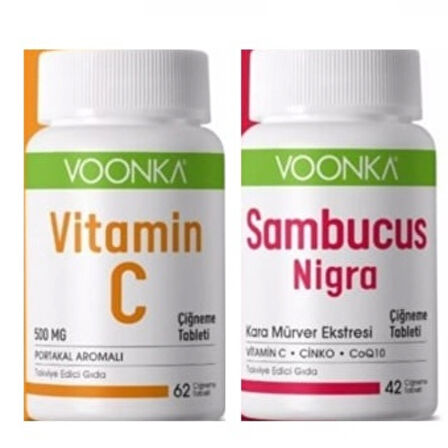 Voonka Vitamin C Portakal Aromalı 62 Çiğneme Tableti Voonka Sambucus Nigra 42 Çiğneme Tableti