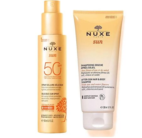 Nuxe Sun Güneş Koruyucu Yüz ve Vücut Sütü Spf 50 150 ml - Nuxe Sun Güneş Sonrası Şampuanı 200 ml