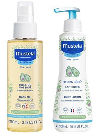 Mustela Bebek Bakım Masaj Yağı 100ml-Mustela Hydra Bebe Günlük Kullanıma Uygun Vücut Losyonu 300ml