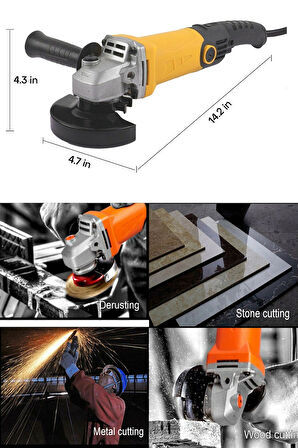 Germany Bakır Sargılı 4500 W 115 Mm Devir Ayarlı Spiral Avuç Içi Kesme Ve Taşlama Makinası