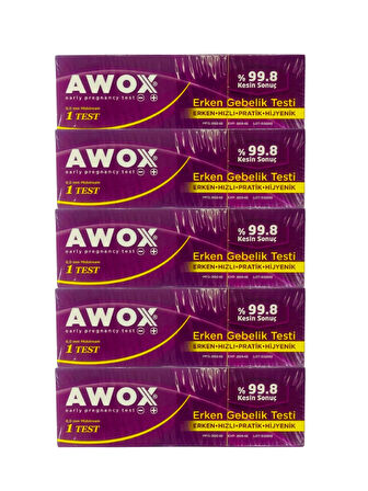 Awox Erken Gebelik Testi %99.8 Kesin Sonuç X 5 Adet Test5