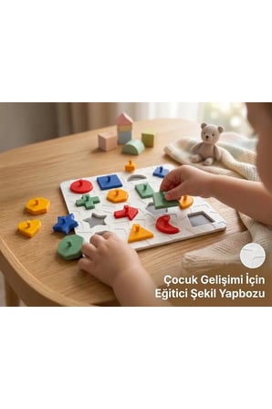 Organik Bazlı Renkli Yapboz Seti Oyuncağı - Geometrik Eşleştirme Eğitici Aktivite Seti - Montessori Okul Öncesi Öğretici Çocuk İnce Motor Gelişimi Puzzle