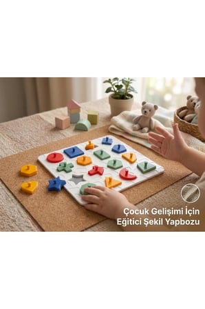 Organik Bazlı Renkli Yapboz Seti Oyuncağı - Geometrik Eşleştirme Eğitici Aktivite Seti - Montessori Okul Öncesi Öğretici Çocuk İnce Motor Gelişimi Puzzle