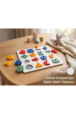 Organik Bazlı Renkli Yapboz Seti Oyuncağı - Geometrik Eşleştirme Eğitici Aktivite Seti - Montessori Okul Öncesi Öğretici Çocuk İnce Motor Gelişimi Puzzle