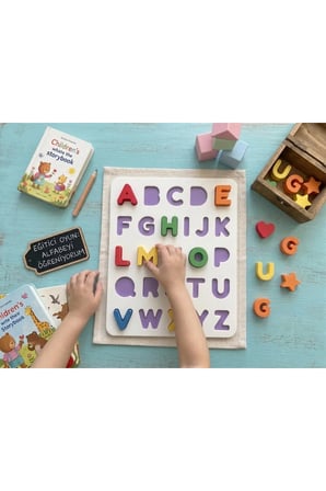 Organik Bazlı Renkli Alfabe Seti Oyuncağı - Eğitici Aktivite Seti - Montessori Okul Öncesi Öğretici Çocuk İnce Motor Gelişimi