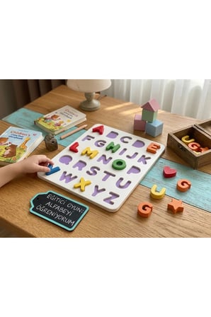 Organik Bazlı Renkli Alfabe Seti Oyuncağı - Eğitici Aktivite Seti - Montessori Okul Öncesi Öğretici Çocuk İnce Motor Gelişimi