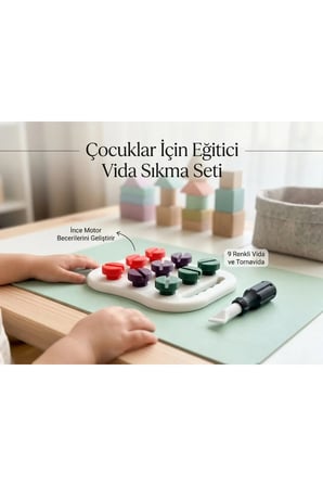 Organik Bazlı Renkli Vidalama Seti Oyuncağı - Eğitici Aktivite Seti - Çocuk İnce Motor Gelişimi