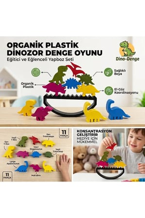 Organik Bazlı Dino Denge Oyuncağı - Eşleştirme Eğitici Aktivite Seti - Montessori Okul Öncesi Öğretici Çocuk İnce Motor Gelişimi Oyuncak