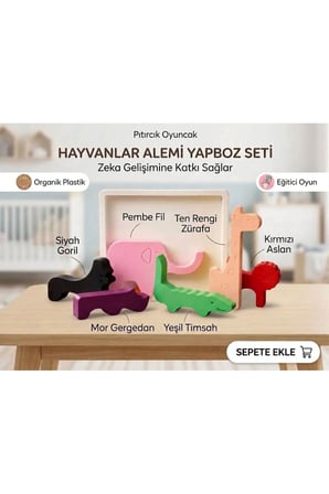 Organik Bazlı Hayvanlar Alemi Yapboz Seti Oyuncağı - Eşleştirme Eğitici Aktivite Seti - Montessori Okul Öncesi Öğretici Çocuk İnce Motor Gelişimi Puzzle