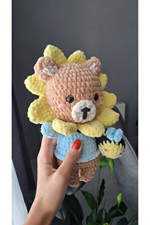 Amigurumi Peluş Uyku Arkadaşı / Amigurumi Ayı / Oyuncak Ayçiçegi Kadife Ayı