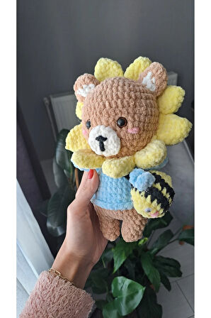 Amigurumi Peluş Uyku Arkadaşı / Amigurumi Ayı / Oyuncak Ayçiçegi Kadife Ayı