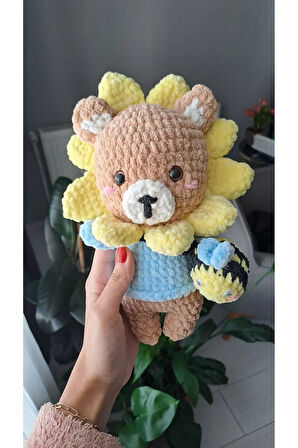 Amigurumi Peluş Uyku Arkadaşı / Amigurumi Ayı / Oyuncak Ayçiçegi Kadife Ayı