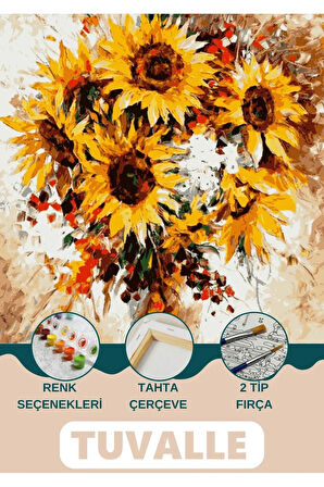 Ayçiçeği Kadın Sayılarla Boyama Seti, Hobi Seti, 40X50 Tablo, Fırça Boya Asma Aparatı Dahil, Doğa,