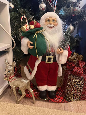 Noel baba yeşil çuvallı 45 cm yılbaşı yeniyıl newyear christmas çam agaçlı