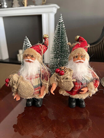 Ekoseli Mini Noel Baba 13 Cm Yılbaşı 1 ad Ipli Sakallı Yeniyıl Christmas Newyear