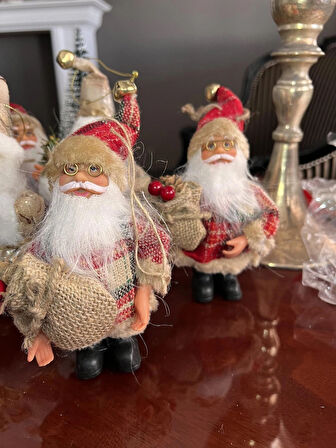 Ekoseli Mini Noel Baba 13 Cm Yılbaşı 1 ad Ipli Sakallı Yeniyıl Christmas Newyear