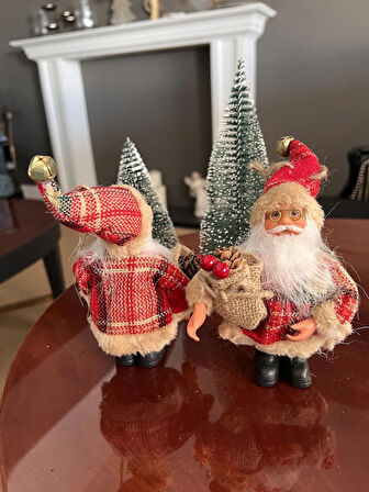 Ekoseli Mini Noel Baba 13 Cm Yılbaşı 1 ad Ipli Sakallı Yeniyıl Christmas Newyear