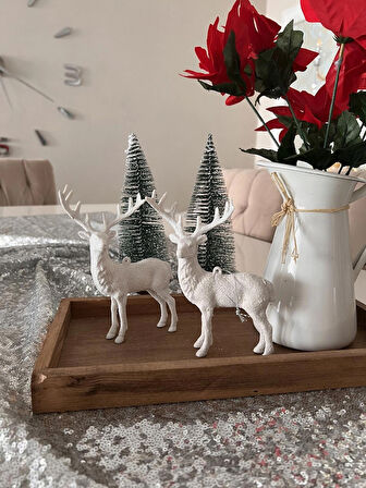 2li beyaz geyik simli 13 cm noel yılbaşı christmas yeniyıl süsü plastik