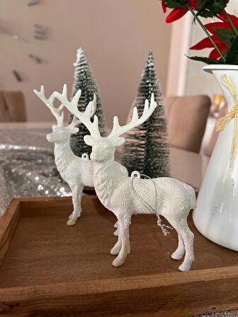 2li beyaz geyik simli 13 cm noel yılbaşı christmas yeniyıl süsü plastik