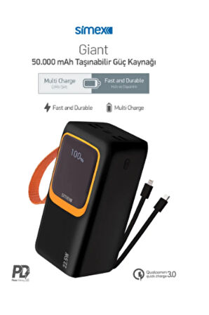 S-35 Giant 5000 Mah Prime Dijital Göstergeli Fener Hızlı Şarj Çoklu Kablo