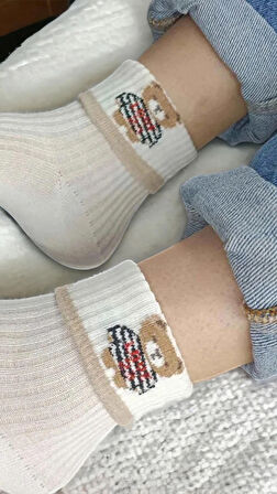 Modern Adımlar 5 Çift Sevimli Ayı Figürlü Pamuklu Kadın Kısa Patik Günlük Çorap